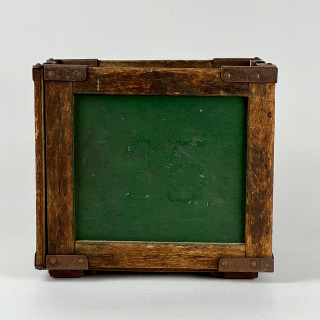 Green Antique Collapsable Wooden & Meal Box With Carved in Handles in Green Paint & Yellow No.17 For Sale - Image 8 of 12