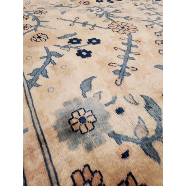 Textile Antique Indian Amritsar Handmade Oriental Rug, Blue, Taupe Creams Allover Design For Sale - Image 7 of 18