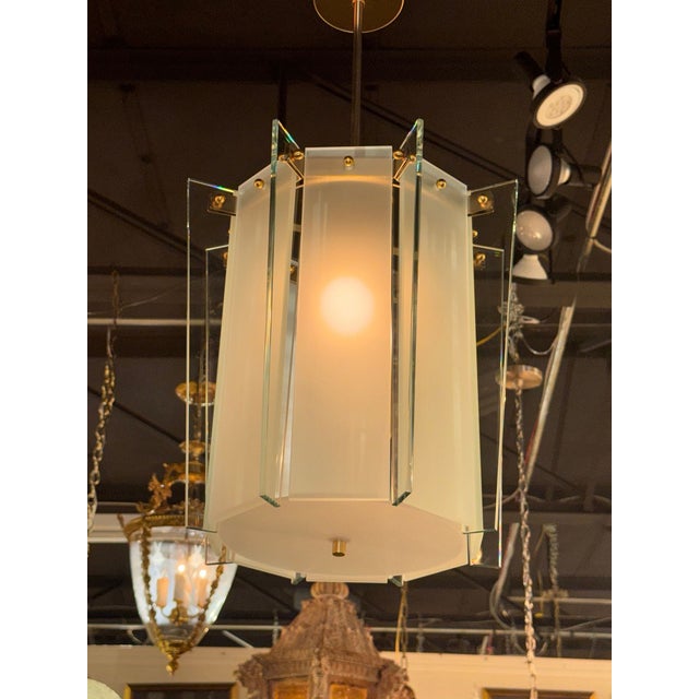 Pair of Italian Modern Pale Green Frosted Glass Lanterns For Sale In Dallas - Image 6 of 7