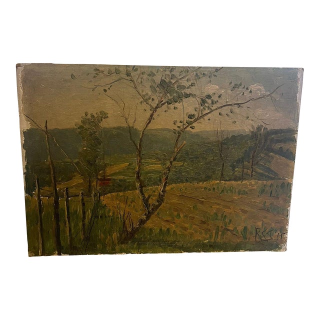Vintage Hand Painted and Signed Landscape Painting For Sale