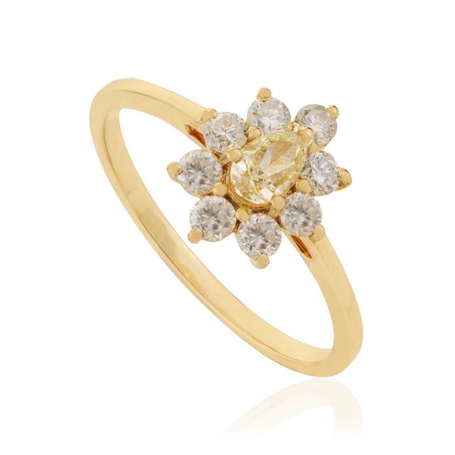 Not Yet Made - Made To Order 14k Gold Victorian Inspired Fancy Yellow Diamond Flower Cluster Ring Size 7 For Sale - Image 5 of 17