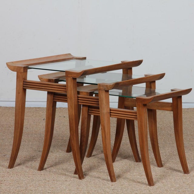 Walnut Nesting Tables by Maxime Old, 1940, Set of 3 For Sale - Image 4 of 10