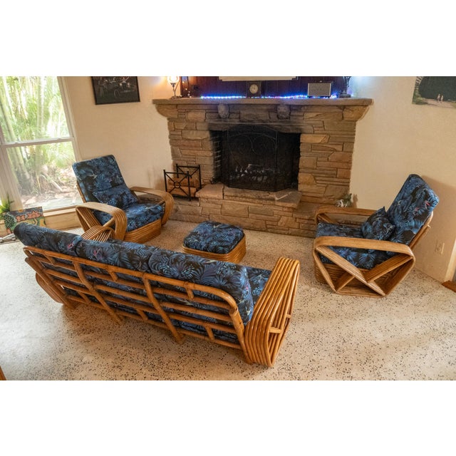 Mid-Century Modern Six Strand Pretzel Full Set - 3-Seat Sofa, Two Chairs, Ottoman For Sale - Image 3 of 18
