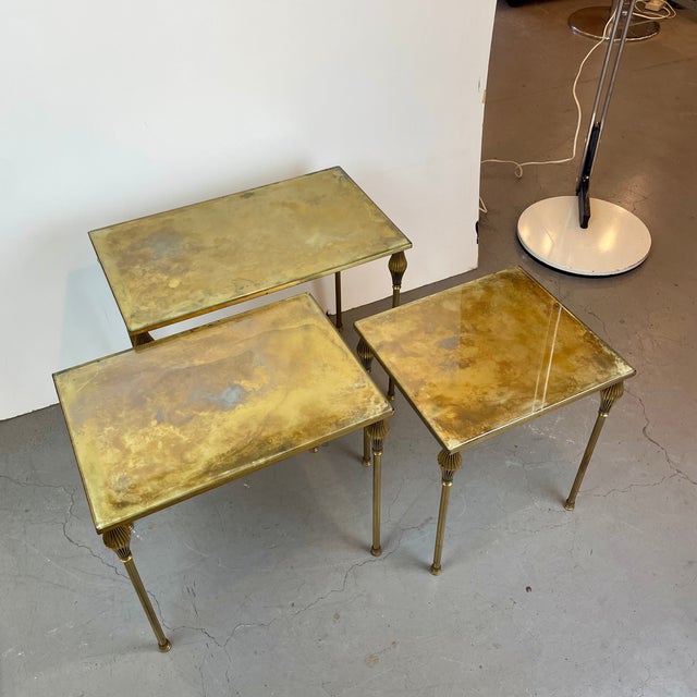 Brass Nesting Tables from Maison Baguès, France, 1950s, Set of 3 For Sale - Image 9 of 14