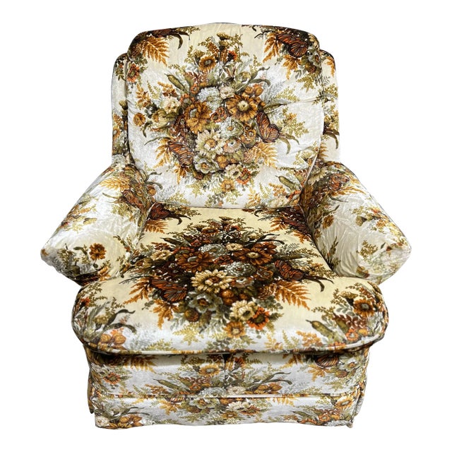 1950s Mid-Century Modern Flexsteel Floral Upholstered Arm Chair For Sale