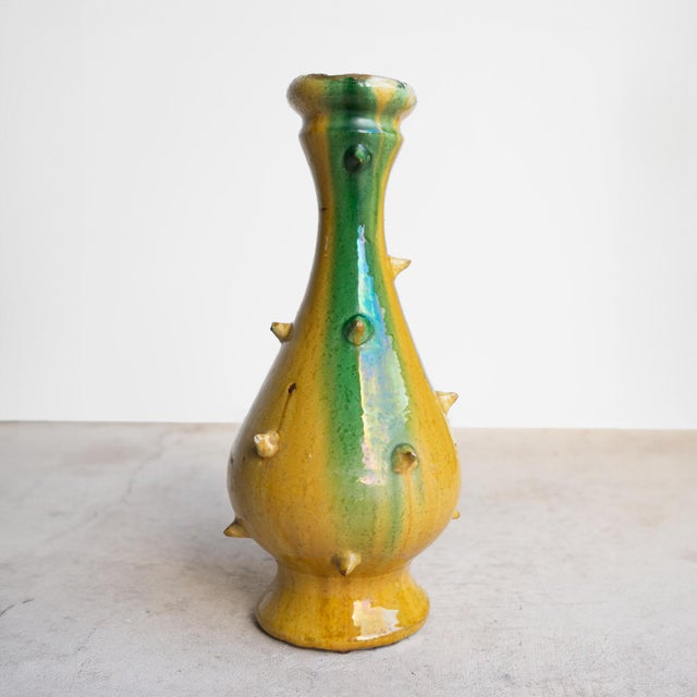 VINTAGE CERAMIC ART POTTERY VASE An unusual and extremely decorative vase, of baluster form with yellow and green drip...