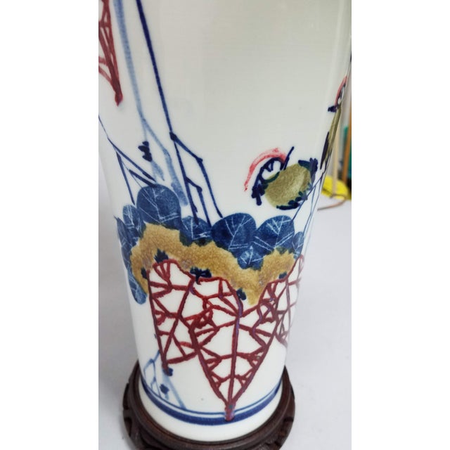 Japanese 19th Century Japanese Birds on Branch Vase Lamp & Shade For Sale - Image 3 of 9