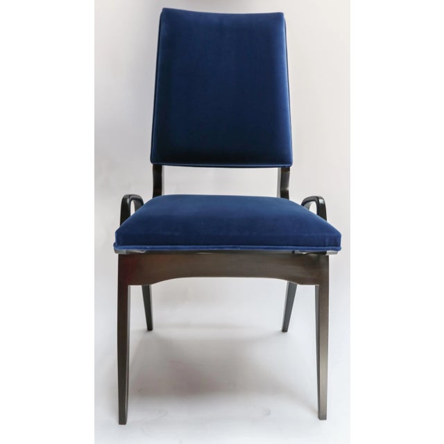 Not Yet Made - Made To Order Custom “Pontie” Gio Ponti Style Ebonized Dining Chairs in Blue Velvet - Set of 10 For Sale - Image 5 of 7