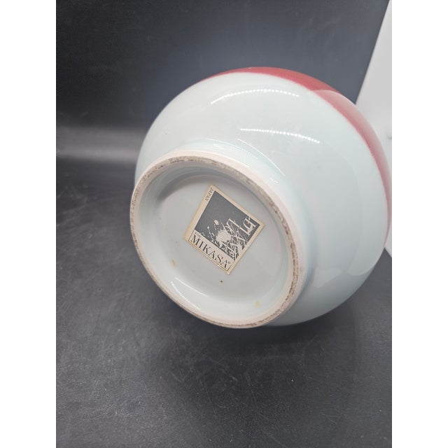 Mid-Century Modern Vintage Diane Love for Mikasa Glazed Pottery Bulbous Sky Blue and Rust 9 1/2" Vase For Sale - Image 3 of 3