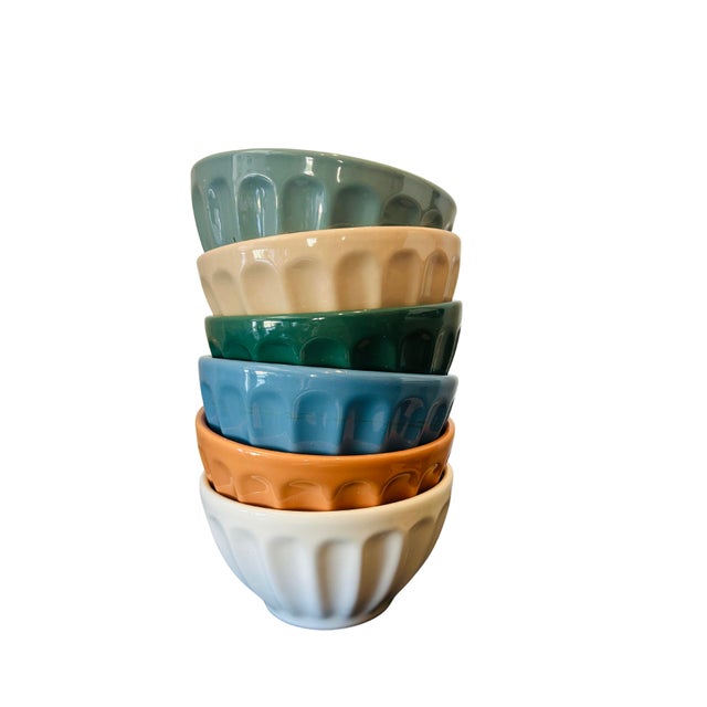 Anthropologie Amelie Latte Fluted Stoneware Cereal Bowls – Set of 6 | French Café Style Glazed Stoneware | Made in...