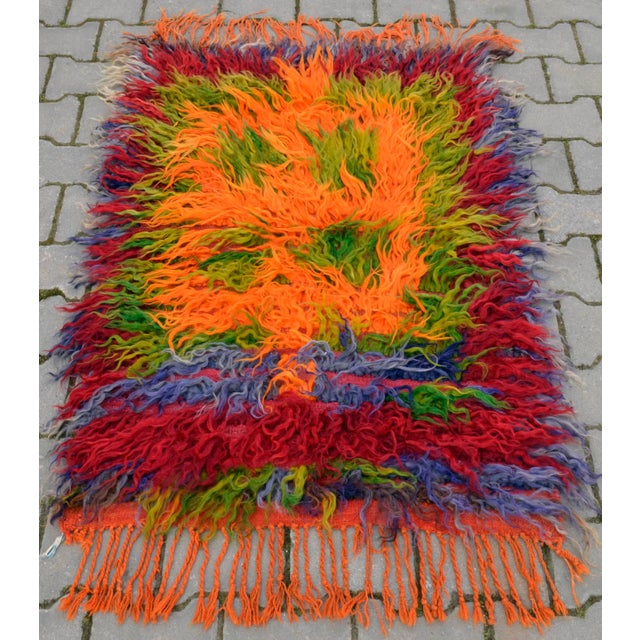 Turkish Hand-Knotted Shaggy Mohair Tulu Kilim Rug Material: The original rug is made form hand spun mohair wool on wool...