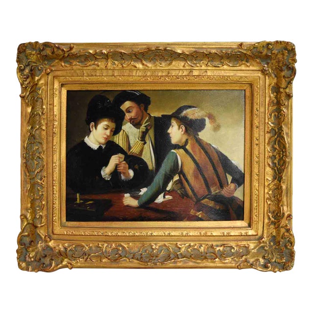 Vintage Caravaggio "The Cardsharps" Painting Reproduction With Gold Frame |  Chairish