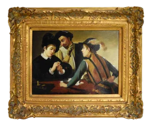 Vintage Caravaggio "The Cardsharps" Painting Reproduction With Gold Frame