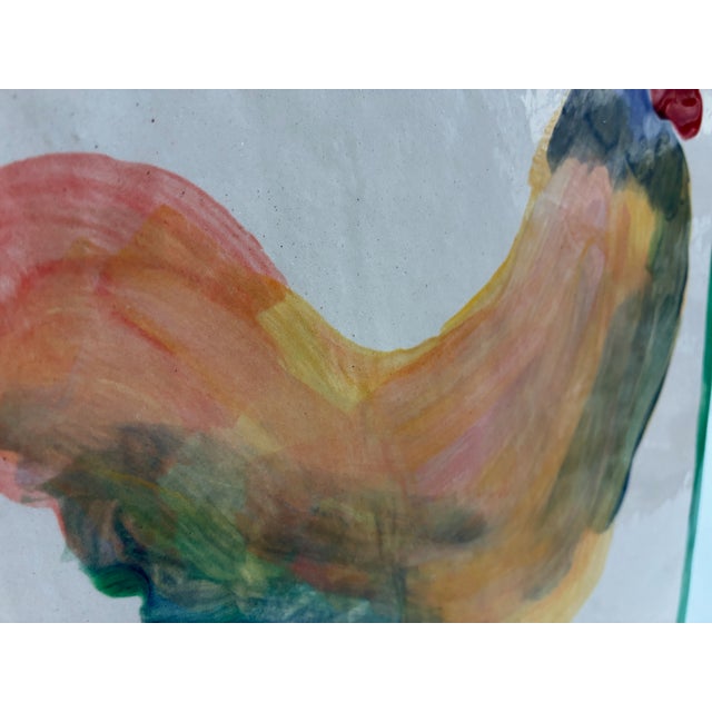 Ceramic Late 20th Century Napa Artist Sherman Nobleman Fine Art Hand Painted Rooster on Ceramic – 9.5" X 12" For Sale - Image 7 of 11