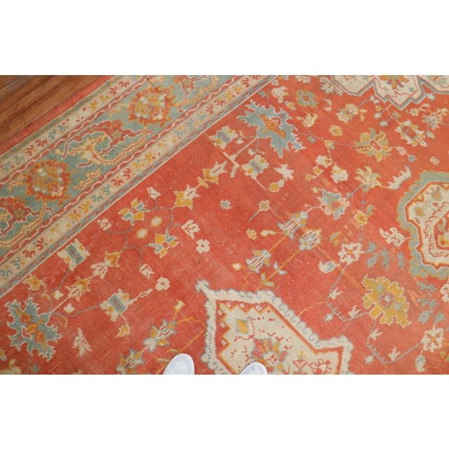Orange Peel Antique Zabihi Collection Turkish Oushak Carpet For Sale - Image 4 of 9