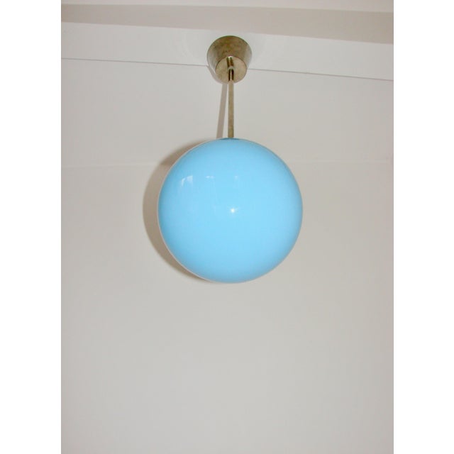 Pendant Lamp with Blue Glass Shade, 1940s. For Sale - Image 6 of 8
