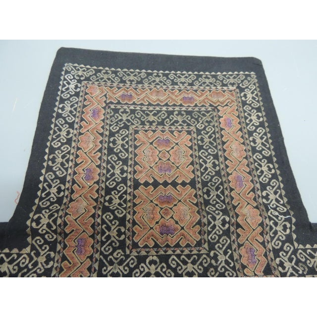 1980s Vintage Black and Orange Asian Embroidered Textile Fragments - Set of 2 For Sale - Image 5 of 6