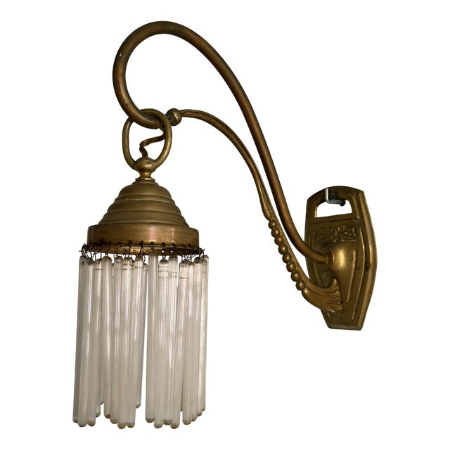 Early Art Deco Brass and Glass Wall Sconces, 1919, Set of 2 For Sale