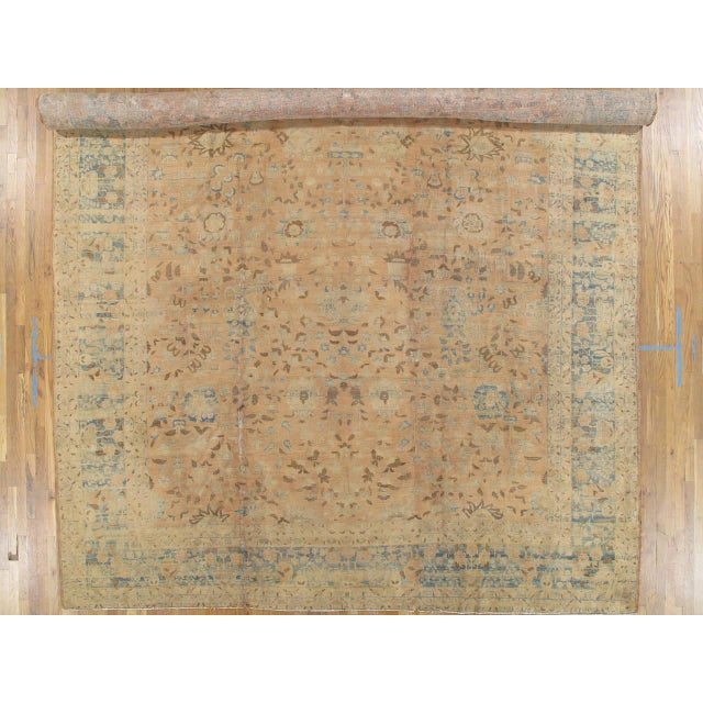 Antique Tabriz Carpet, Handmade Persian Rug in Floral Gold, Light Blue, Taupe For Sale In New York - Image 6 of 18