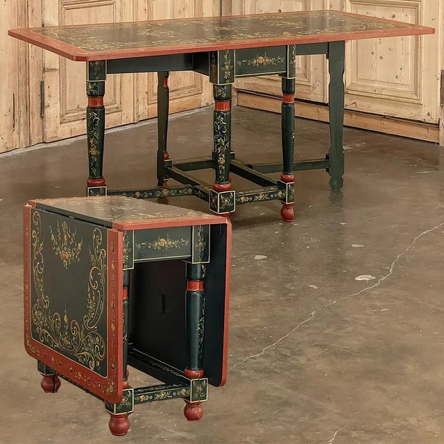 19th Century Swiss Hand-Painted Drop Leaf Table For Sale - Image 13 of 13