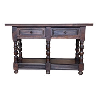 Early 20th Spanish Large Side Table with two drawers or Large Nightstands For Sale