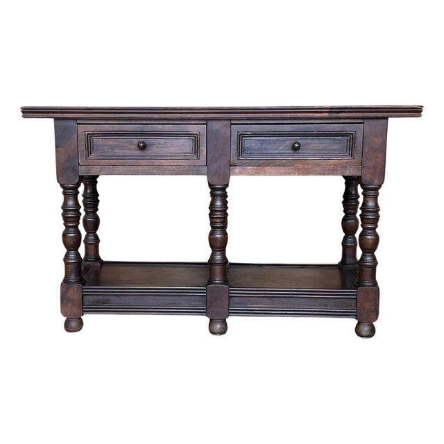 Early 20th Spanish Large Side Table with two drawers or Large Nightstands For Sale