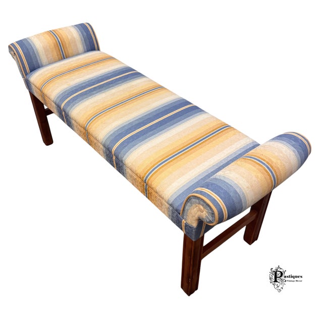 Thomas Chippendale Vintage Traditional Chippendale Style Mahogany Frame Upholstered Bench For Sale - Image 4 of 8