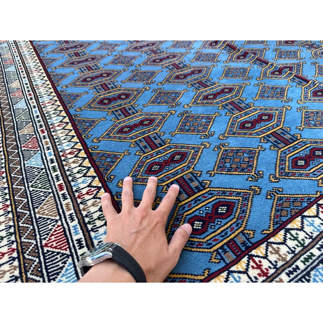 2000 - 2009 Fine Quality Blue Turkmen Bokhara Hand-Knotted Wool Rug - 6'7" X 9'7" For Sale - Image 5 of 11
