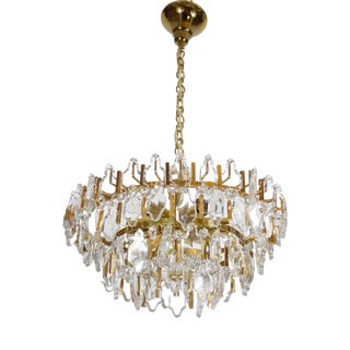 Brass and Lead Crystal 6-Light Chandelier from Palwa, 1960s For Sale