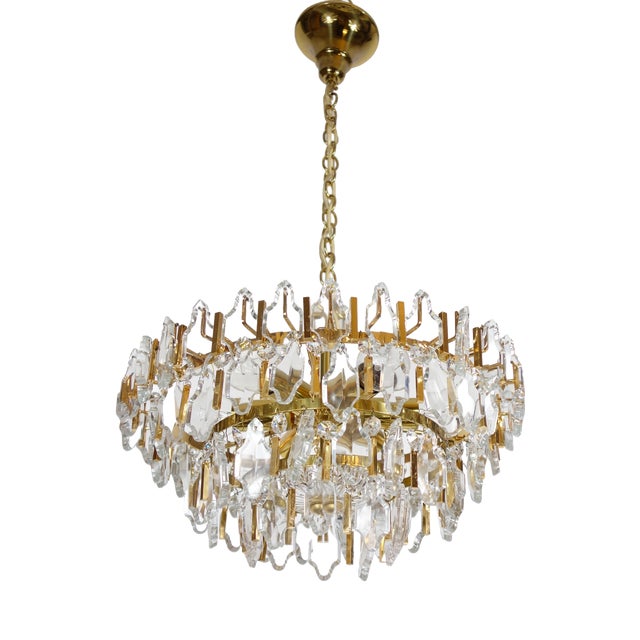 Brass and Lead Crystal 6-Light Chandelier from Palwa, 1960s For Sale