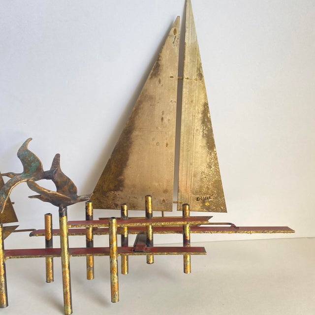 Mid Century Curtis Jere Shore Birds Metal Wall Art Sculpture Sailboat