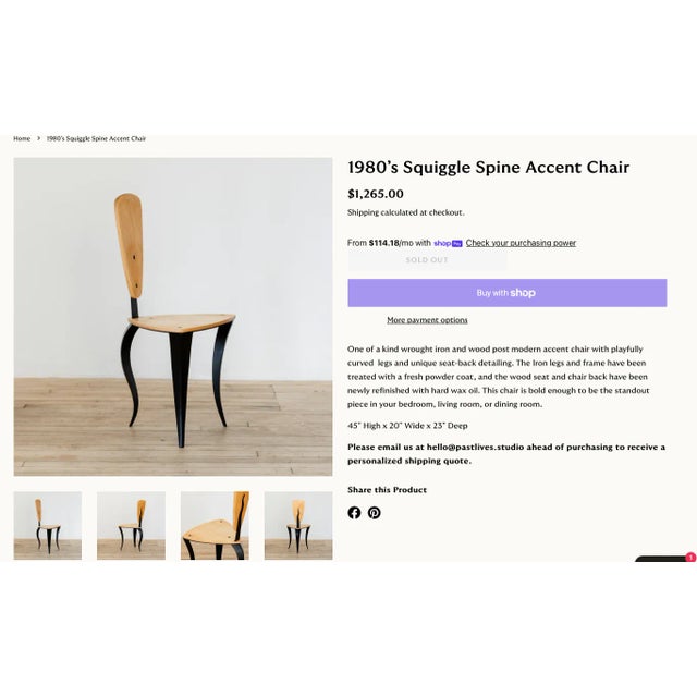 Late 20th Century Post Modern Chair Handmade Wrought Iron & Wood For Sale - Image 4 of 5