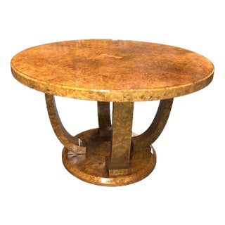 1930s Restored Art Deco Jules Leleu Style Round Oak Burled Wood Table For Sale