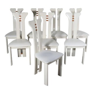1980s Pierre Cardin Italian Postmodern Dining Chairs in White Lacquer with Leather Seats - Set of 8 For Sale