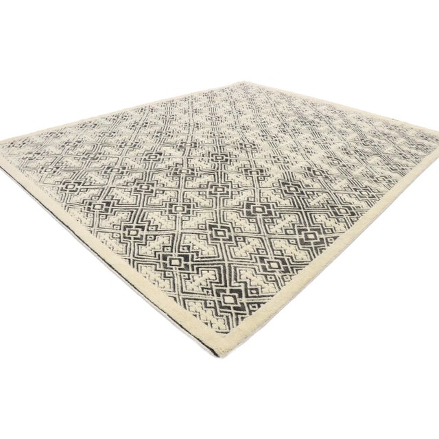 Contemporary Moroccan Style Souf Rug with Raised Design and Modern Style 08'01 x 10'00. This hand-knotted wool...
