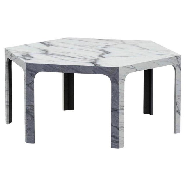 Sesto C Hexagonal Dining Table in Calacatta and Bardiglio Marble by Bufalini Marmi For Sale - Image 12 of 12