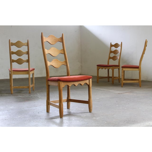 Wood Vintage Danish Brutalist Ladderback Chairs in Oak by Henning Kjærnulf, 1960s, Set of 4 For Sale - Image 7 of 18