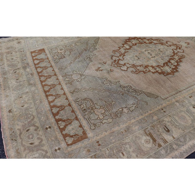 Early 20th Century Turkish Oushak Rug With Muted Colors in Taupe, Gray, Ice Blue and L.Green For Sale - Image 5 of 15