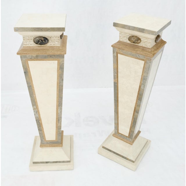 Wood Pair of Tessellated Marble Tapered Square Obelisk Shape Pedestals Stands MINT! For Sale - Image 7 of 12