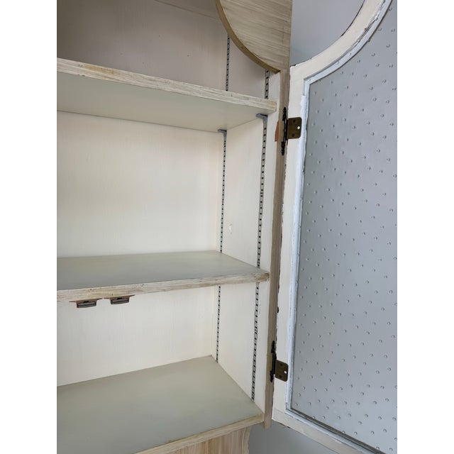 Antique French Country Style Painted Wood Cabinet With Glass Hutch & Marble Top Chest For Sale - Image 10 of 12