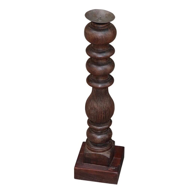 Far Pavilions Vintage Solid Wood Handmade Carved Bedpost Candlestick For Sale - Image 4 of 4