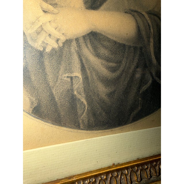 Wood Stunning 1833 Drawing of Mother & Children Signed "Aline Regnault" in Antique Gilt Frame For Sale - Image 7 of 12