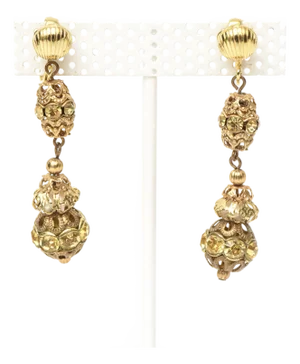 Frank Hess for MIriam Haskell Gold Dangle Clip on Earrings 1990's, A Pair
