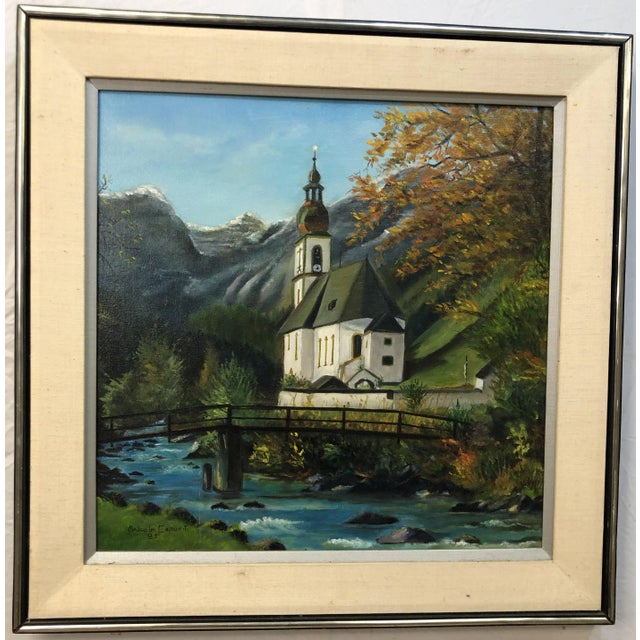 Realism Early 20th Century The Church Oil on Canvas Signed on the Bottom, Framed For Sale - Image 3 of 3