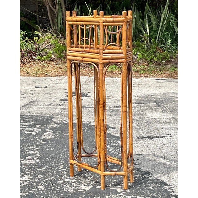 Vintage Boho Octagonal Bamboo Plant Stand For Sale - Image 4 of 8