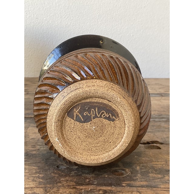 Mid-Century Modern Vintage Original Studio Pottery Scored Vase For Sale - Image 3 of 12