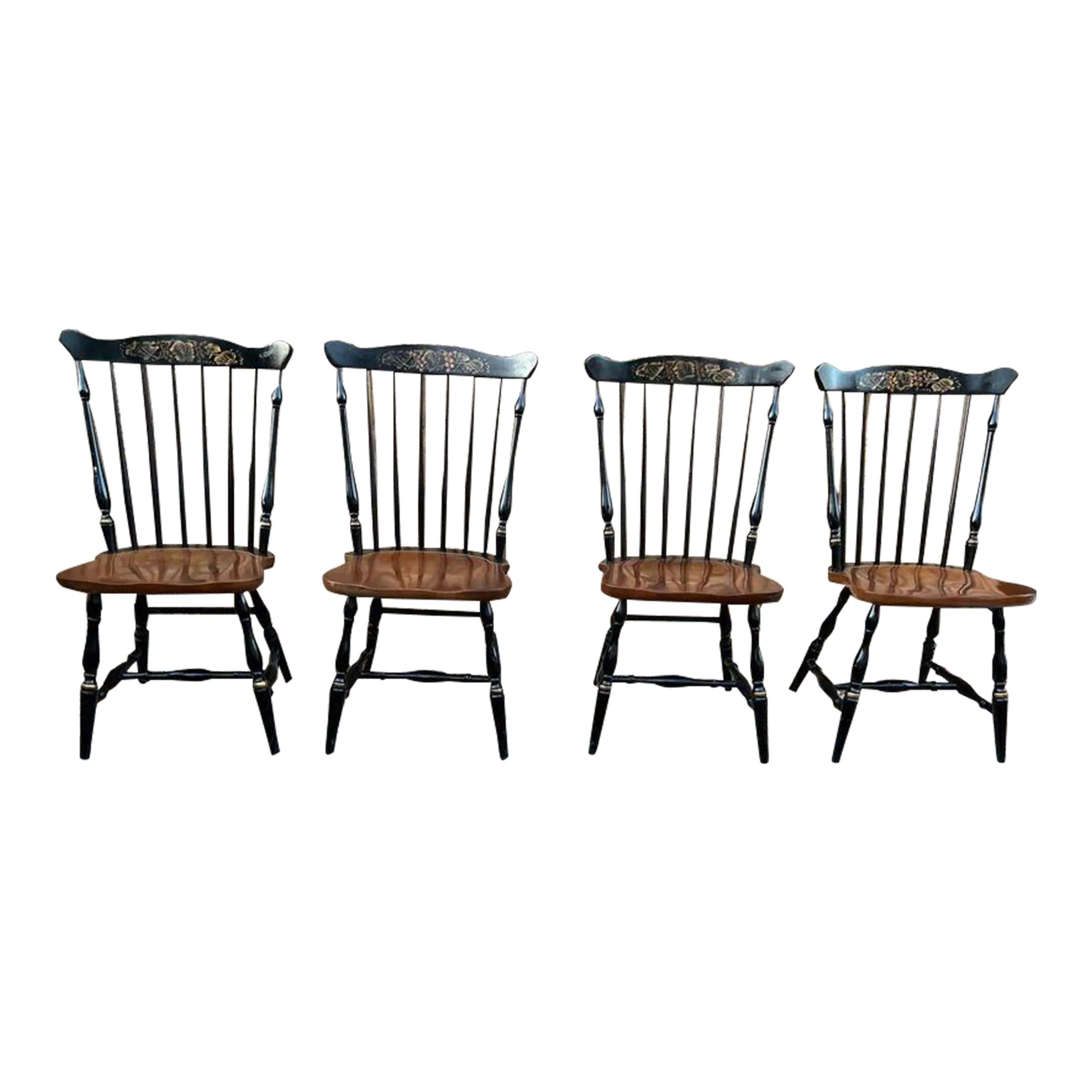 Late 20th Century Set of Four L. Hitchcock Fan Back Windsor Chairs