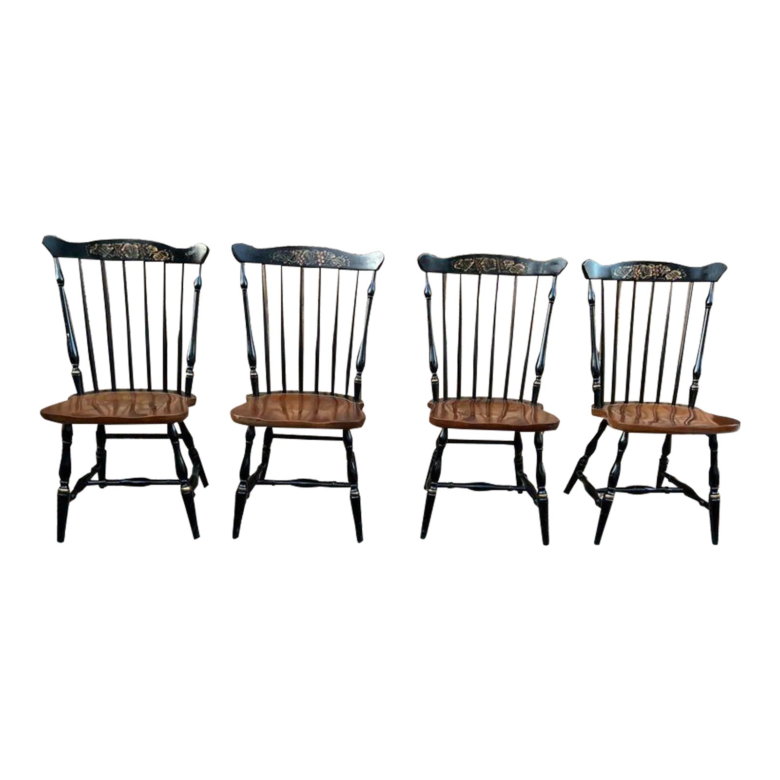 Late 20th Century Set of Four L. Hitchcock Fan Back Windsor Chairs