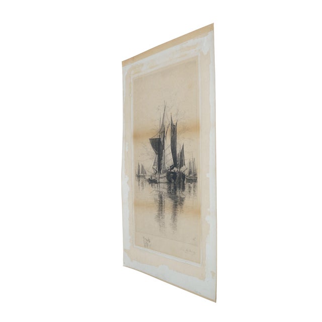 Realism Antique Charles Frederick Mielatz Signed Maritime Sailboat Seascape Etching 28" For Sale - Image 3 of 11