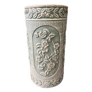 Vintage Green Floral Ransbottom Umbrella Stand For Sale